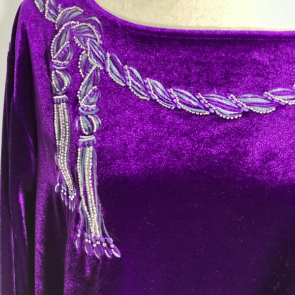 VTG BOB MACKIE WEARABLE ART PLUS 2X VELOUR PURPLE BLOUSE EMBROIDERY BEADS… - Picture 3 of 7